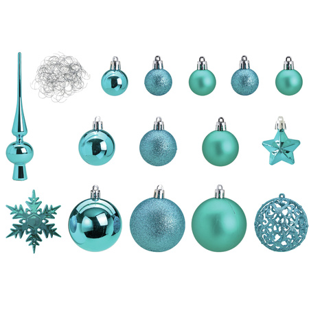 Package with 110x plastic christmas baubles/ornaments with peak turqouise