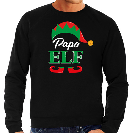Papa elf foute Kerstsweater / Kersttrui zwart voor heren