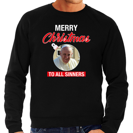 Paus Merry Christmas sinners foute Kerst sweater / trui zwart voor heren