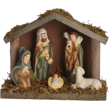 Porseleinen kerststalletje met 5 kerstbeelden/kerstfiguren 14 cm