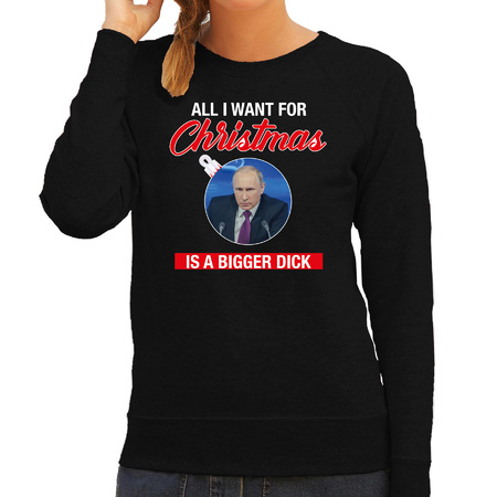 Putin All I want for Christmas foute Kerst sweater / trui zwart voor dames