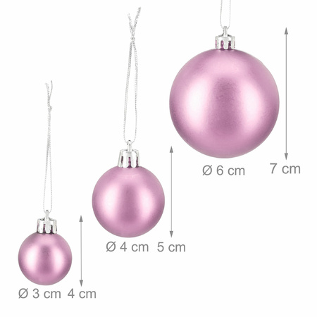 Christmas baubles - 100x pcs - pink - 3, 4 and 6 cm - plastic - glitter/matt/shiny