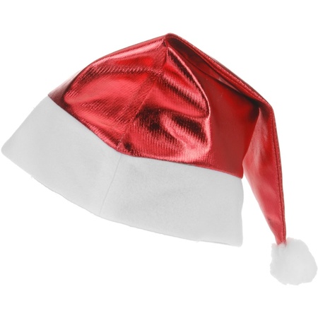 Red shiny Santa hat for adults