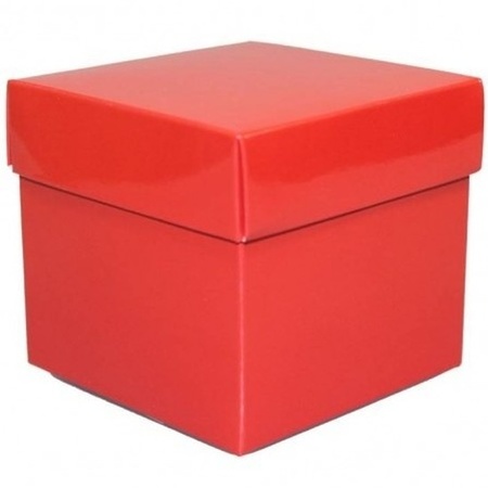 Set 4 red gift box 10 cm and silver ribbon 25 mm 