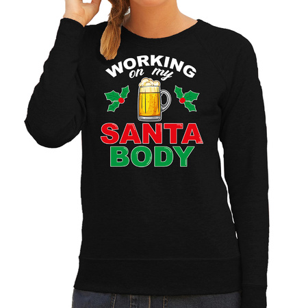 Santa body foute Kerstsweater / Kersttrui zwart voor dames