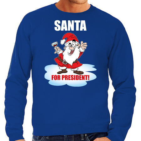 Santa for president Kersttrui / Kerst outfit blauw voor heren