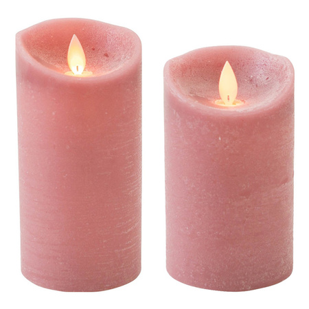 Set van 2x stuks Antiek Roze Led kaarsen met bewegende vlam