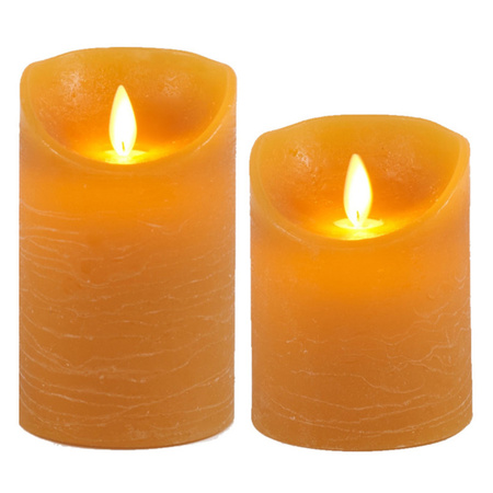 Set van 2x stuks oker geel Led kaarsen met bewegende vlam