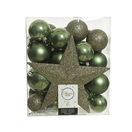 Decoris plastic christmas decoration set 34x pcs moss green