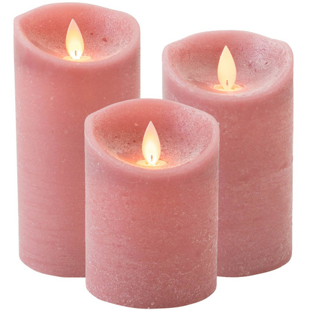 Set van 3x stuks Antiek Roze LED kaarsen met bewegende vlam