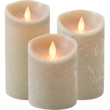 Set of 3x Taupe Led candles with moving flame