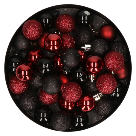 Set of 40x pcs plastic christmas baubles black and dark red 3 cm