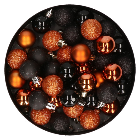 Set of 40x pcs plastic christmas baubles black and orange 3 cm