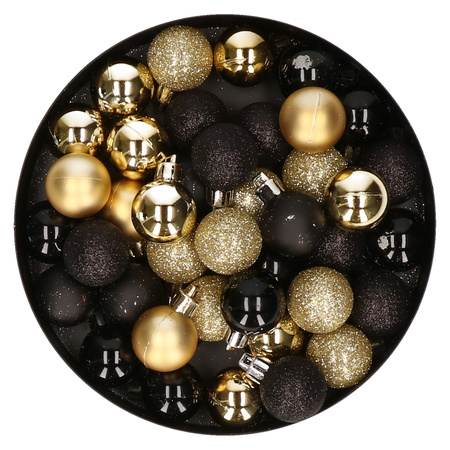 Set of 48x pcs plastic christmas baubles black and gold 3 cm