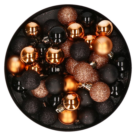 Set van 48x stuks kunststof kerstballen mix zwart en koper 3 cm