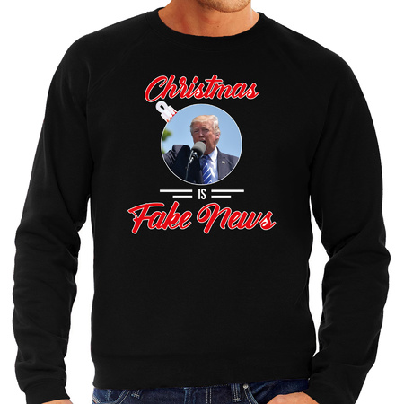 Trump Christmas is fake news foute Kerst sweater / trui zwart voor heren