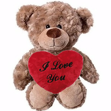 Valentijn Love cadeau set - Knuffelbeer met rood Love you hartje 10 cm