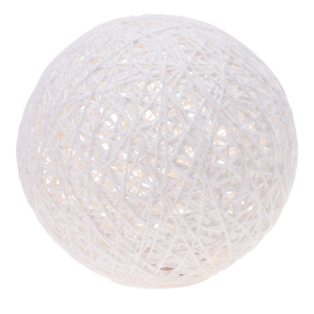 Illuminated decoration sphere white glitter 20 cm with 20 warm white lights