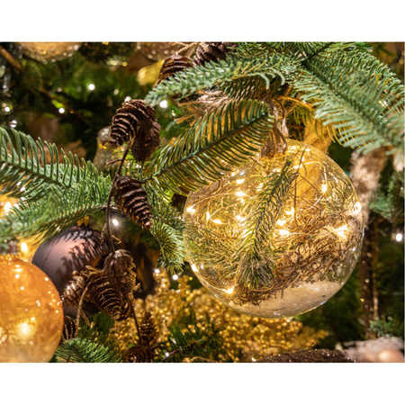 Verlichte kerstbal glas - aan touw - D20 cm - 40 lampjes -warm wit