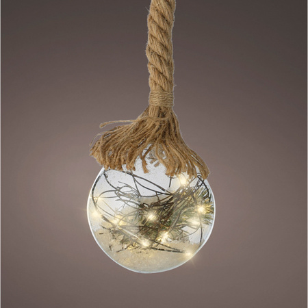 Verlichte kerstbal glas - aan touw - D20 cm - 40 lampjes -warm wit