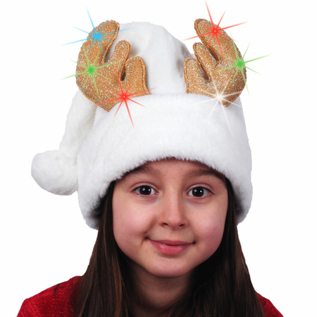 Lightning christmas hat white with reindeer antlers for kids