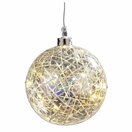 Verlichte LED kerstbal - D12 cm - glitter - warm wit - glas