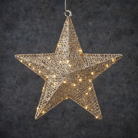 Champagne decoration star with 50 warm white LED lights 40 cm