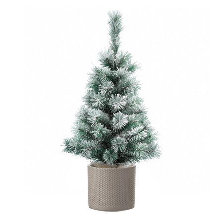 Mini christmas tree with snow 75 cm with taupe pot 13 x 15 cm