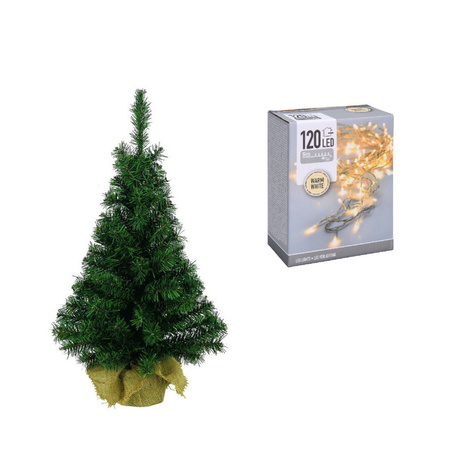 Artificial christmas tree green 75 cm including warm white lights