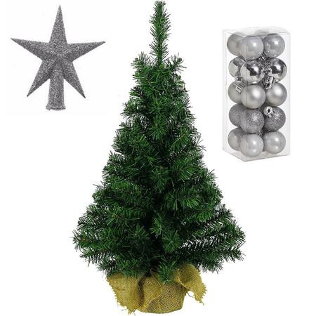 Artificial christmas tree 35 cm with silver decoration 21-pieces