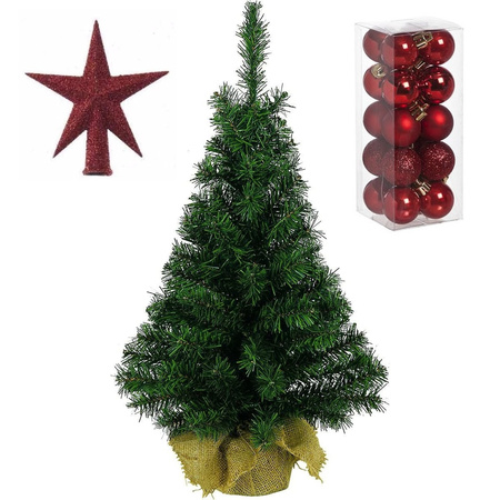 Artificial christmas tree 45 cm with red decoration 21-pieces