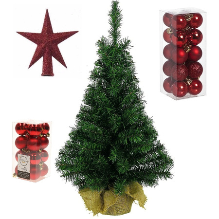 Artificial christmas tree 75 cm with red decoration 37-pieces
