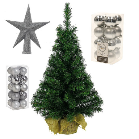 Artificial christmas tree 75 cm with silver decoration 37-pieces