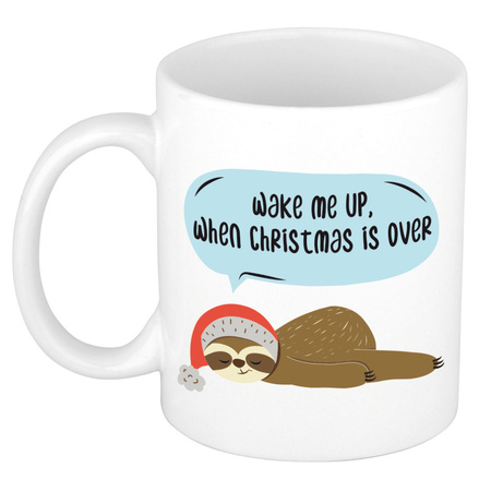 Wake me up when Christmas is over coffee mug / tea cup sloth Christmas 300 ml