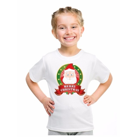 Wit Kerst t-shirt voor kinderen met Kerstman print