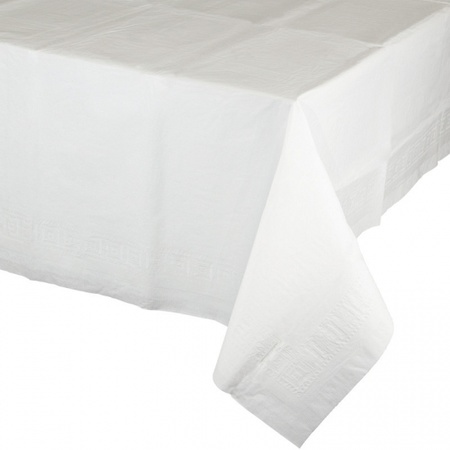 Wit tafelkleed 274 x 137 cm met witte tafelloper met glitters voor de kersttafel