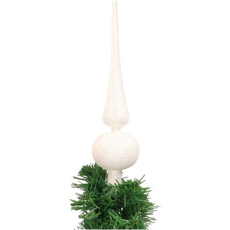 Kerstversiering set glitter kerstballen en piek wit 6 - 8 -10 cm - pakket van 51x stuks