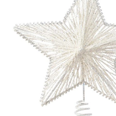 Witte glitter ster kerstboom piek ijzer 25 cm 