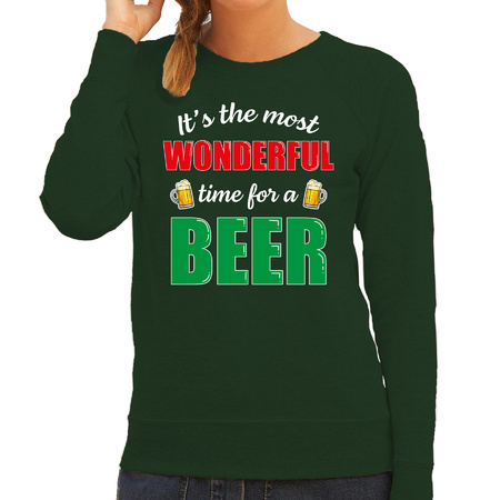 Wonderful beer foute Kerst bier sweater / trui groen voor dames