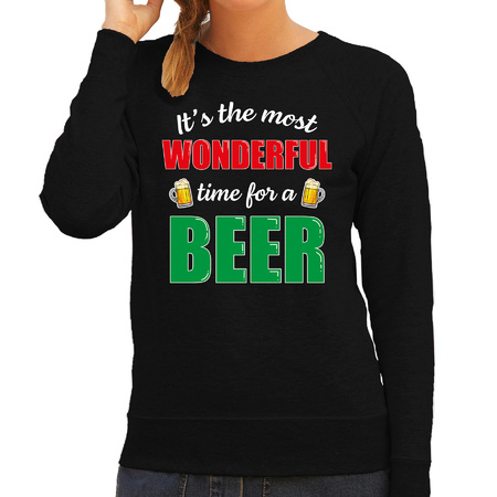 Wonderful beer foute Kerst bier sweater / trui zwart voor dames