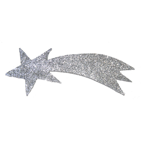 Zilveren decoratie vallende ster met glitters 31 x 11 cm