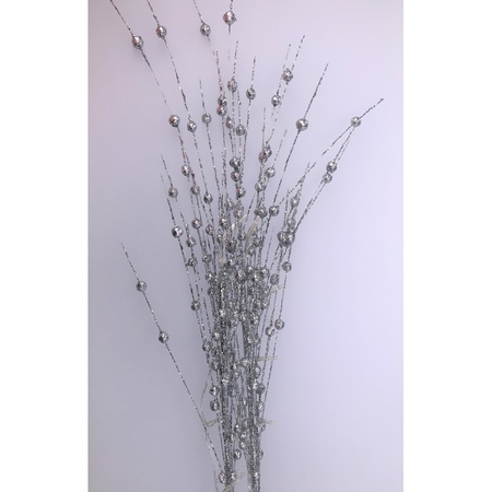 Zilveren glitter kunstbloemen kunsttak 76 cm met LED verlichting
